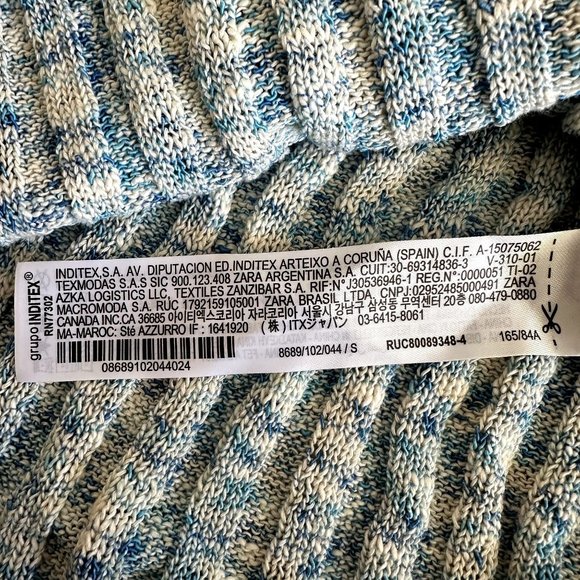 Zara Asymmetric Neckline Blue Knit Sweater Dress Women's Small S - Picture 7 of 8